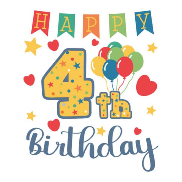 Download Happy 4th Birthday Card with Balloons and Confetti Quotes ...