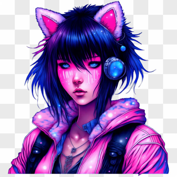 Download Trendy Girl with Cat Ears and Pink Headphones PNGs Online ...