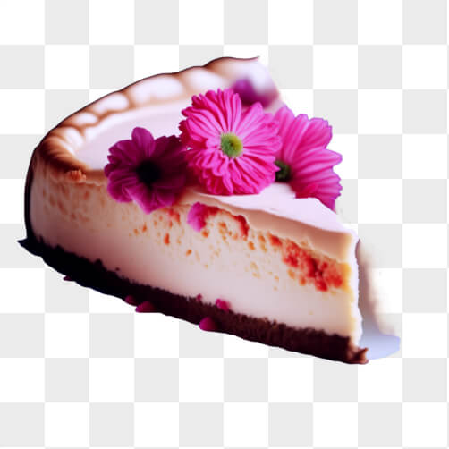 Download Cheesecake Slice With Pink Flowers On Black Background Png Online Creative Fabrica