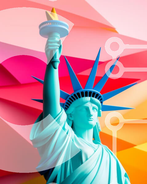 Estatua De La Libertad Abstracta Con Antorcha En Fondo Colorido Fotos 