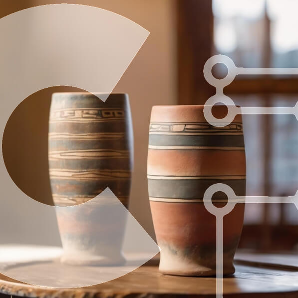 Decorative Ceramic Vases on Wooden Table stock photo Creative Fabrica