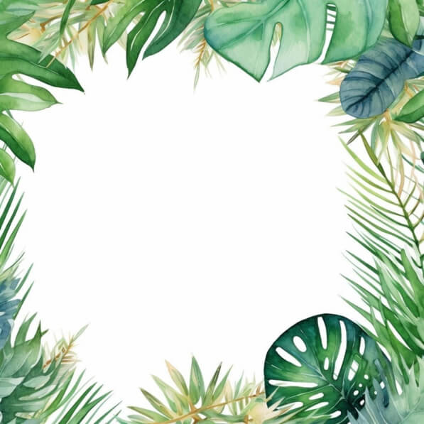 Download Tropical Leaves and Flowers Watercolor Frame Backgrounds ...