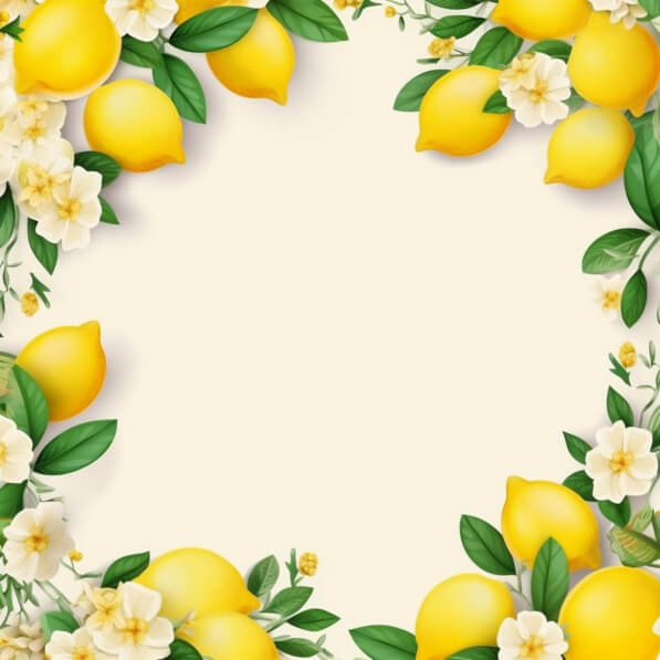 Download White Background with Lemons and Flowers Oval Frame ...