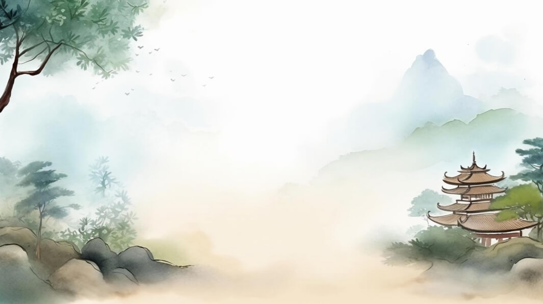 Download Asian Landscape with Trees, Mountains, and Pagodas Backgrounds ...