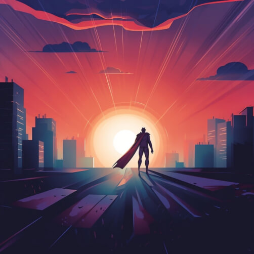 Super-herói em Paisagem Urbana ao Pôr do Sol Planos de Fundo Super-herói em Paisagem Urbana ao Pôr do Sol Planos de Fundo thumbnail