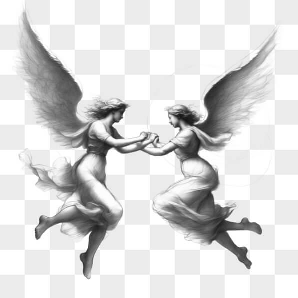 Download Angel Scene with Two Angels Holding Hands Sketches Online ...