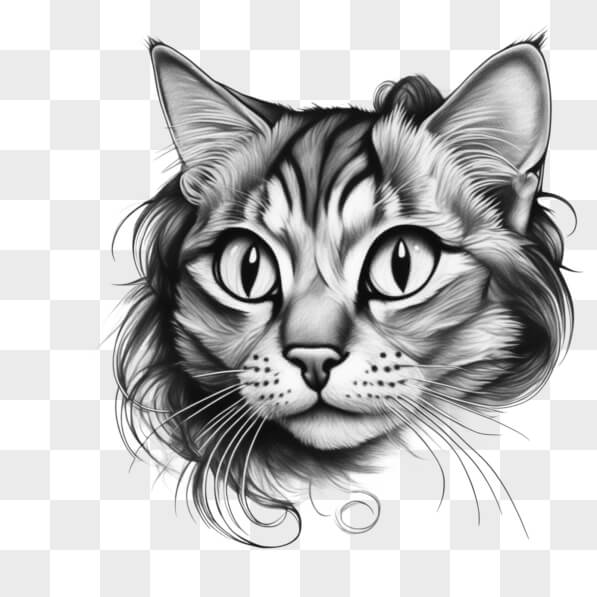Download Artistieke tekening van de kop van een kat met krullend haar Sketches online op