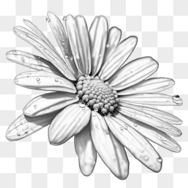 Download Black and White Daisy Drawing with Water Droplets Sketches ...
