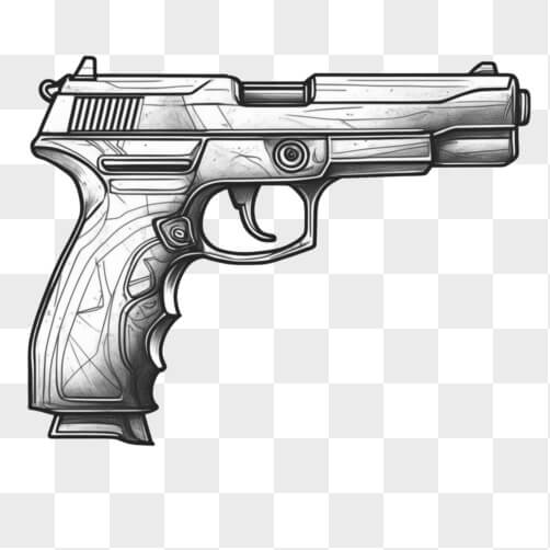 Black and White Drawing of Old-Fashioned Pistol Sketches thumbnail