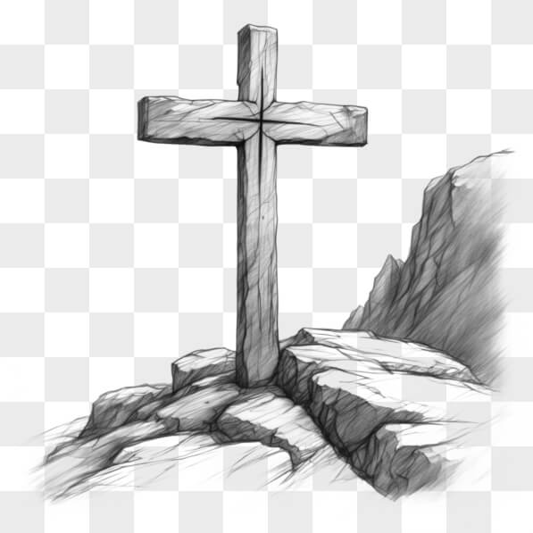 Download Symbolic Cross on Rocks Sketches Online - Creative Fabrica