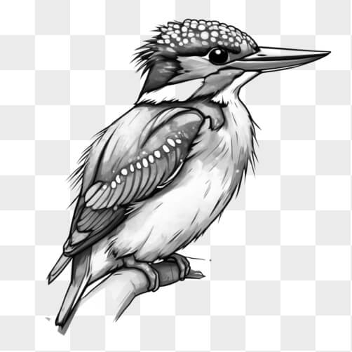 Download Black and White Drawing of a Kingfisher Perched on an Oak Tree ...