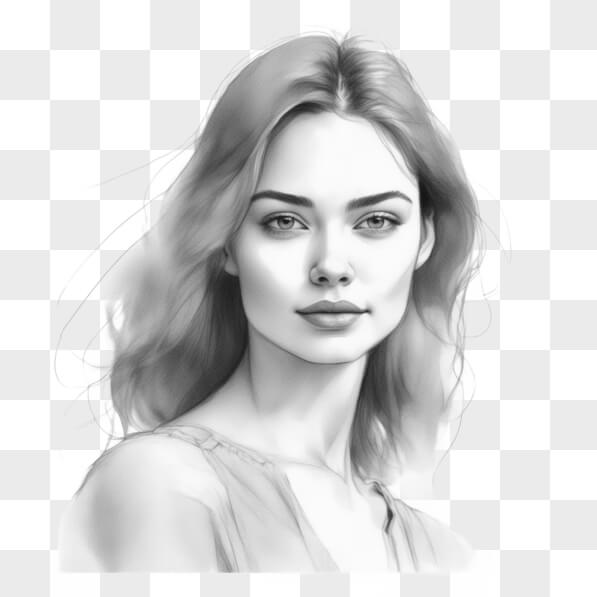 Download Black and White Portrait Drawing of a Woman with Flowing Hair ...