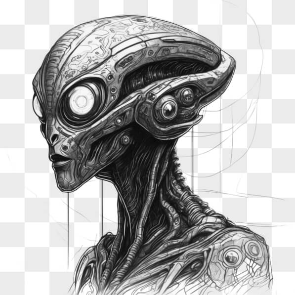 Download Alien Head with Robotic Features Sketches Online - Creative ...