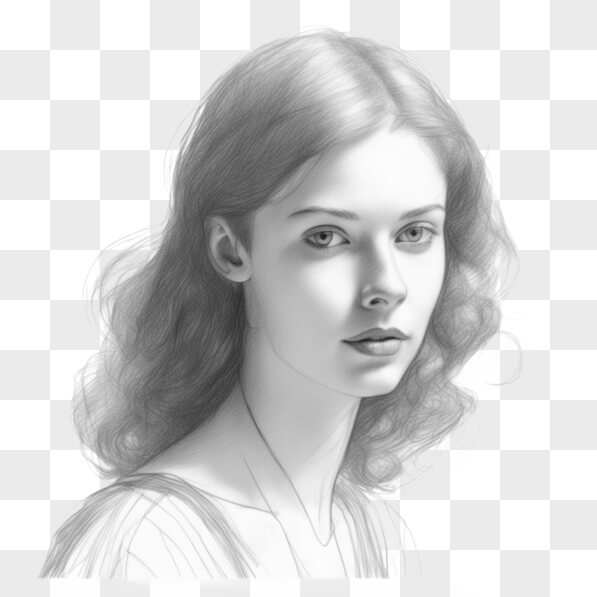 Download Black and White Drawing of a Woman with Long, Curly Hair ...