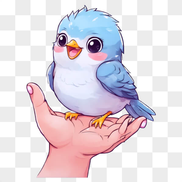 Download Kawaii Blue Bird Perched on Hand Online Creative Fabrica