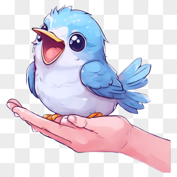 Download Adorable Kawaii Blue Bird Perched on Hand Online Creative