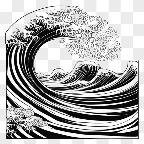 Download Black and White Drawing of the Great Wave off Kanagawa ...