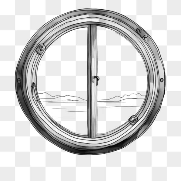 Download Black-and-White Drawing of Open Porthole with Mountains ...