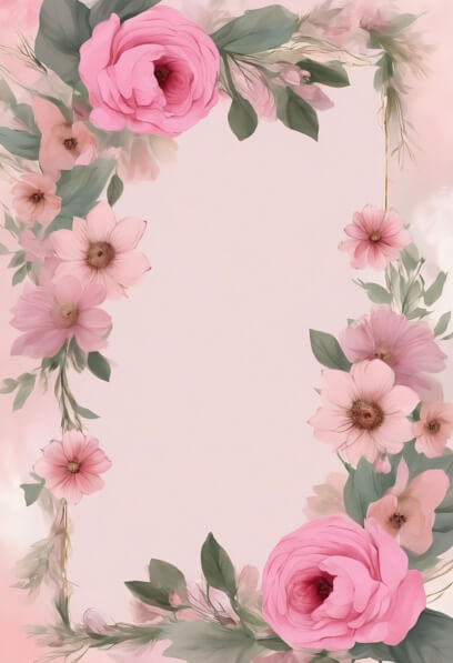 Download Pink Floral Frame with Green Leaves and Flowers Backgrounds ...