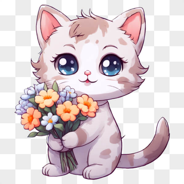 Download Kawaii Cat with Blue Eyes Holding Flowers Kawaii Online ...