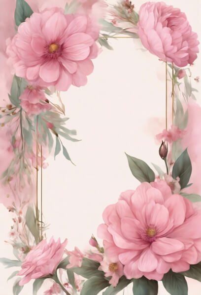 Download Pink Floral Frame with White Roses and Green Leaves ...