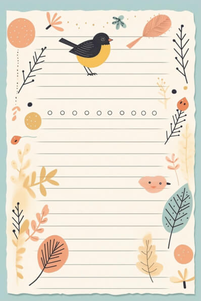 Download Nature-Inspired Lined Paper with Bird, Flowers, and Leaves ...