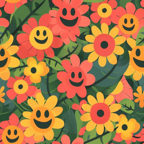 Download Colorful Floral Pattern with Smiley Faces and Smiling Flowers ...