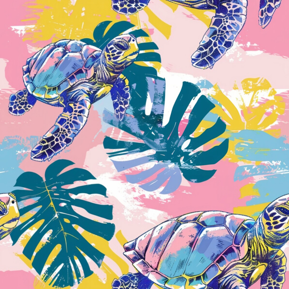 Download Tropical Sea Turtle and Palm Leaf Pattern Patterns Online ...