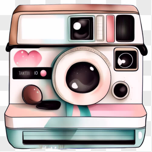 Pink Heart Camera Download Pink Polaroid Camera with Heart-Shaped Stickers PNGs Online ...