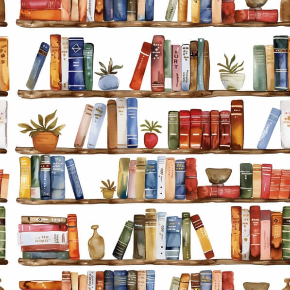 Library Shelf Pattern Download Seamless Pattern of Shelves with Books and Plants Patterns ...