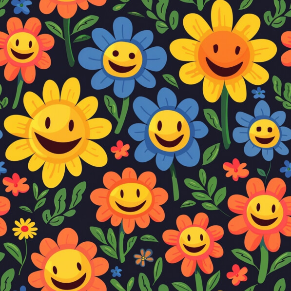 Download Colorful Floral Pattern with Smiley Faces and Smiling Flowers ...