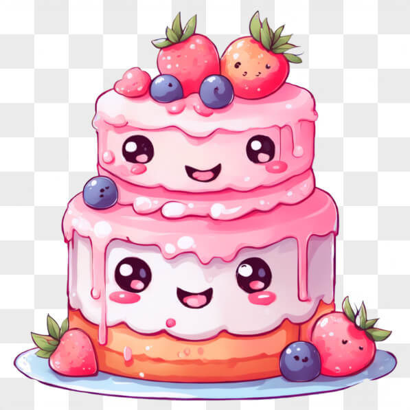 Download Kawaii Pink Cake with Strawberries and Blueberries Kawaii ...