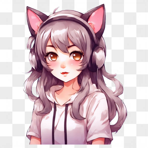 Download Kawaii Anime Girl with Headphones and Cat Headband Kawaii ...
