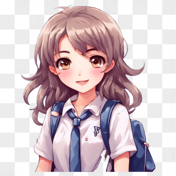 Download Kawaii Anime Girl in School Uniform with Brown Hair and Blue ...