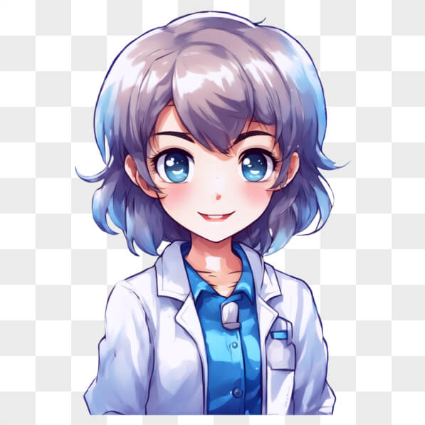 Download Kawaii Anime Girl in White Lab Coat with Blue Eyes and Grey