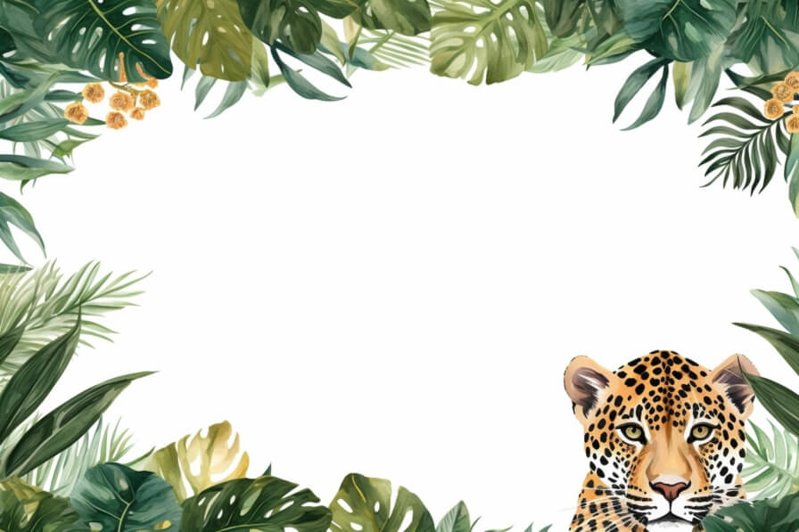 Download Leopard in the Jungle with Tropical Leaves Frame Backgrounds ...