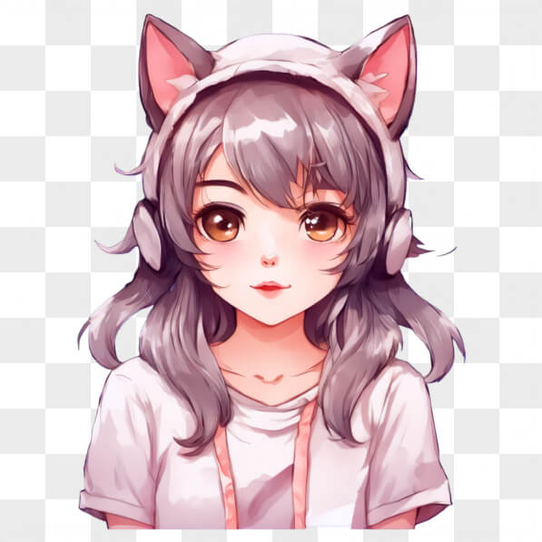 Download Kawaii Anime Girl with Headphones and Cat Ear Hat Kawaii ...