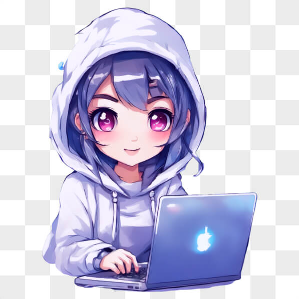 Download Kawaii Anime Girl Using Laptop Kawaii Online - Creative Fabrica