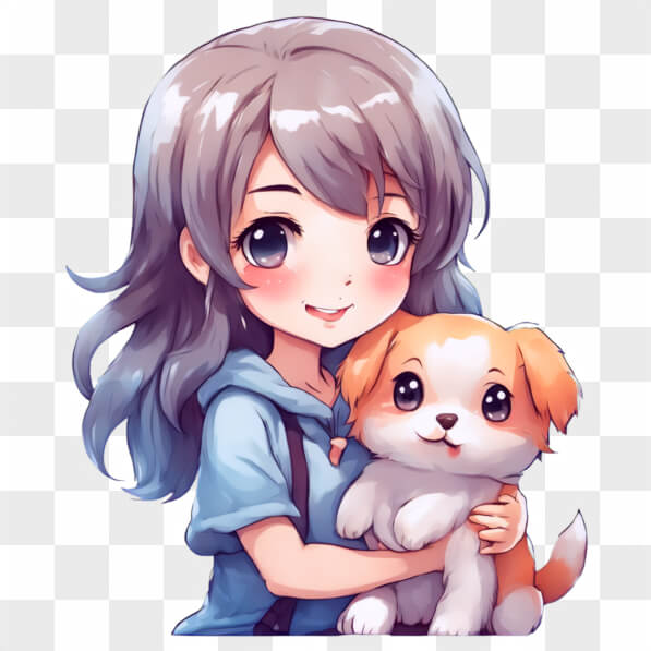 Download Kawaii Anime Girl Holding a Small Dog Online - Creative Fabrica
