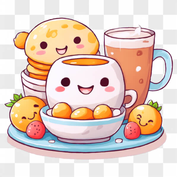 Download Kawaii Breakfast Plate with Pancakes, Fruit, and Coffee Kawaii ...