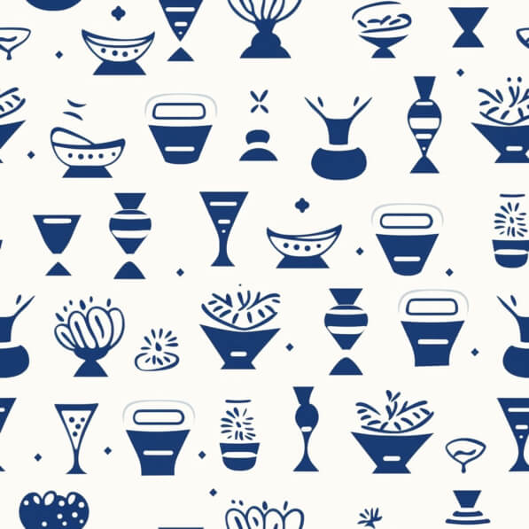 Download Seamless Pattern of Blue and White Vases, Bowls, and Cups ...