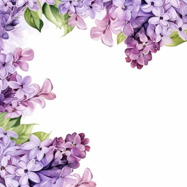 Download Watercolor Frame with Purple Lilac Flowers and Green Leaves ...