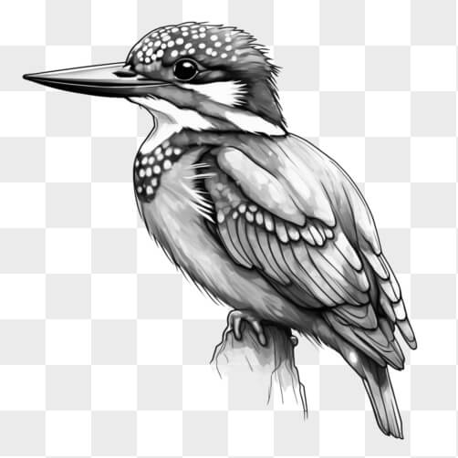 Download Black and White Drawing of a Kingfisher Perched on an Oak Tree ...