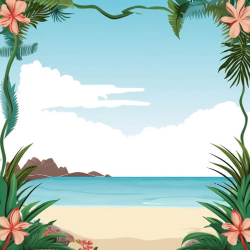 Download Tropical Beach Scene with Palm Trees and Flowers Backgrounds ...