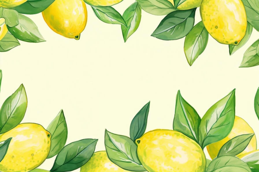 Download Watercolor Frame of Lemons with Green Leaves and Flowers ...