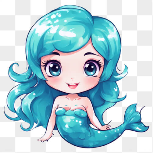 Descarga Sirena de Dibujos Animados Kawaii con Cabello Azul Kawaii En ...