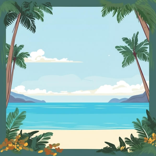 Download Tropical Beach Scene with Palm Trees and Flowers Backgrounds ...