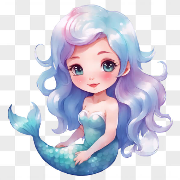 Descarga Sirena de Dibujos Animados Kawaii con Cabello Azul Kawaii En ...