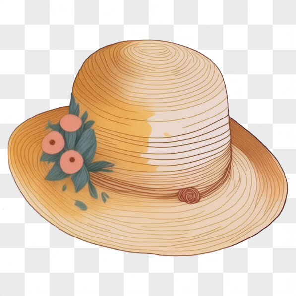Download Stylish Vintage Straw Hat with Floral Decorations PNG Online ...