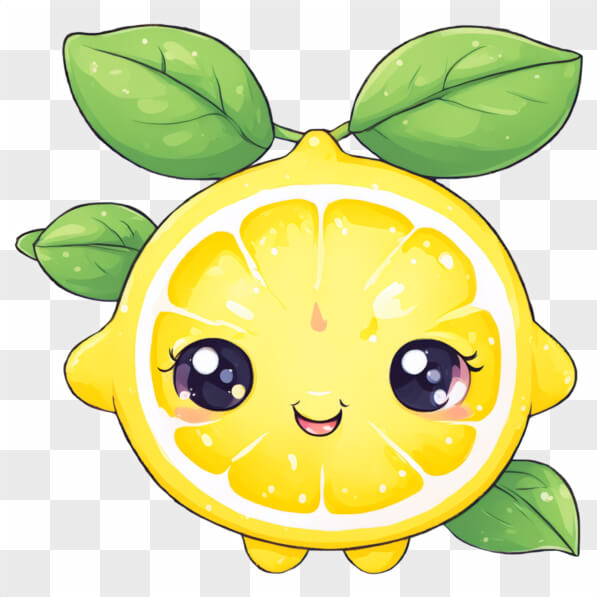 Download Kawaii Lemon with Green Leaves Kawaii Online - Creative Fabrica